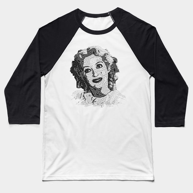 Bette Davis - Simple Engraved Baseball T-Shirt by Chillashop Artstudio